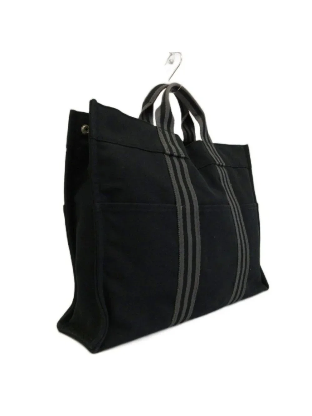 Hermes Fourre Tout MM Tote Hand Canvas Stripe Black
